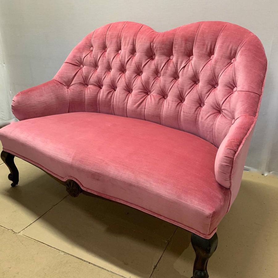 French Napoleon III Pink Velvet Button Back Sofa