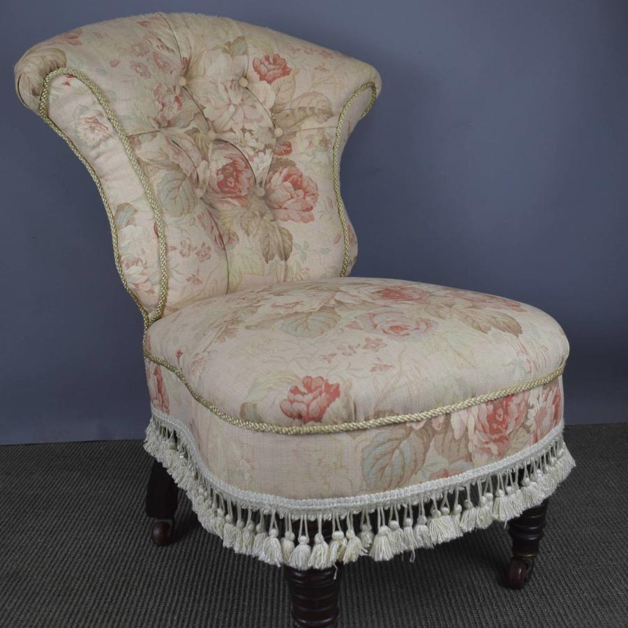 Antique Button Back Nursing Chair with Tapestry Upholstery
