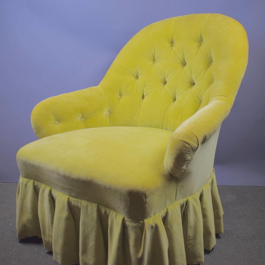 Victorian Button Back Armchair in Chartreuse Velvet