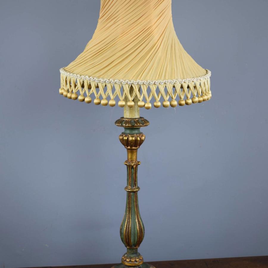 Italian Green Painted & Gilt-Wood Table Lamp