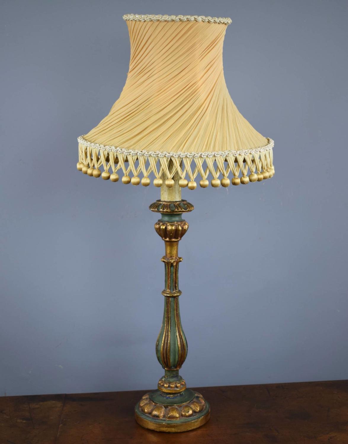 Italian Green Painted & Gilt-Wood Table Lamp