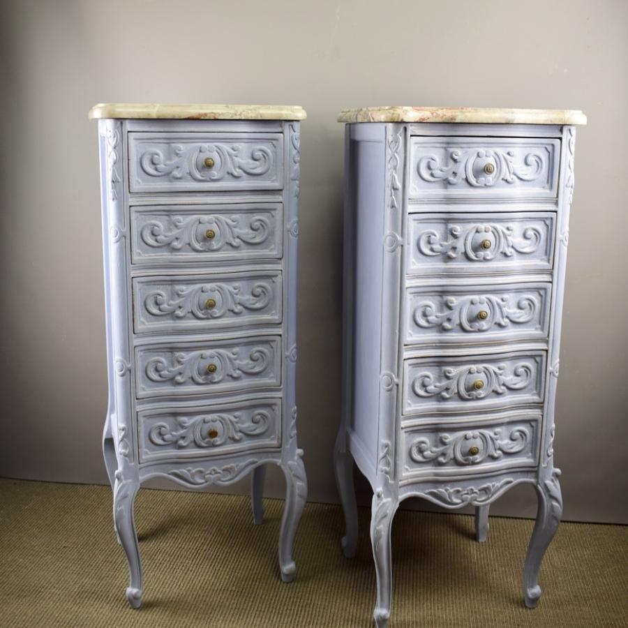 Pair of French Marble Top Bedside Chests