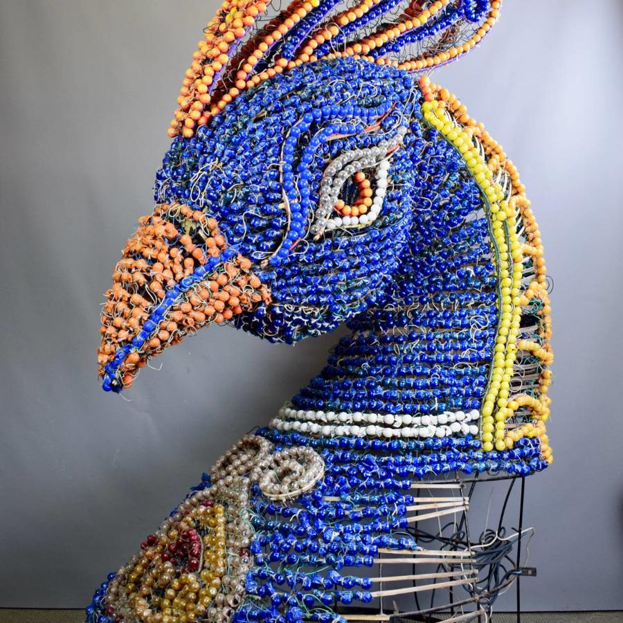 Huge Glass Beaded Peacock's Head