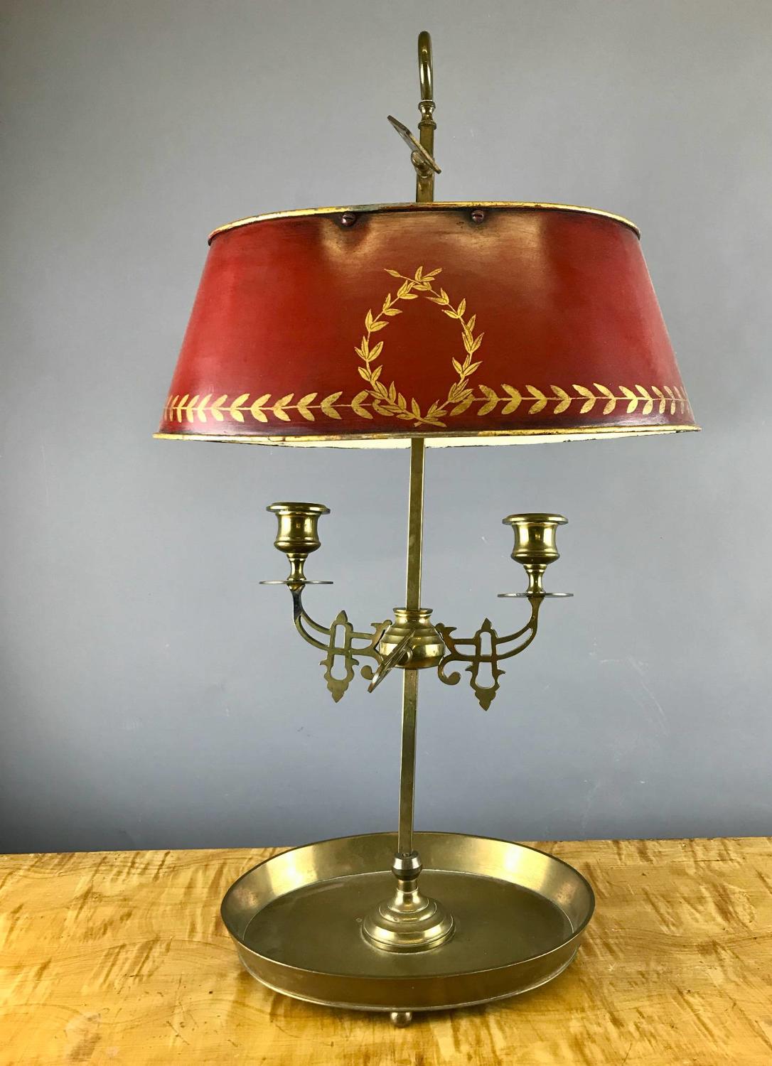 Empire Style Brass Bouillotte Lamp with Toleware Shade