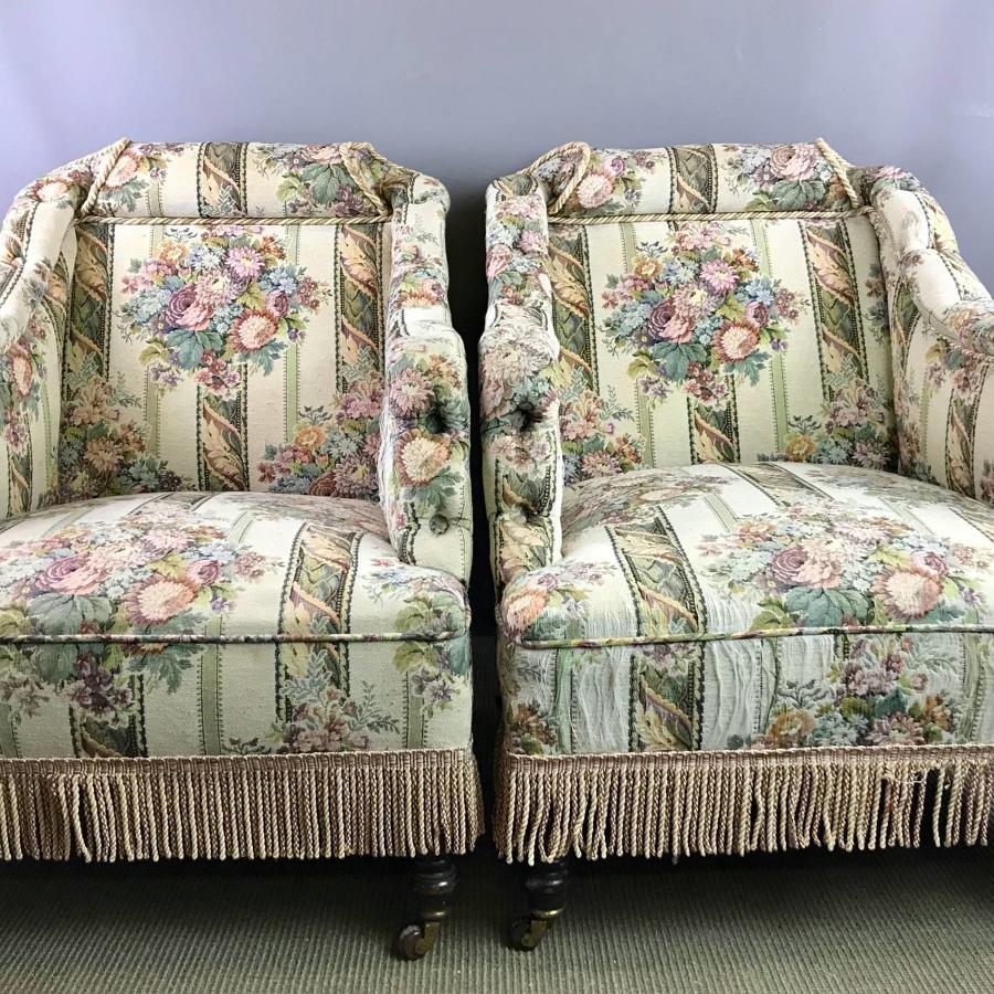 Pair of Victorian Tapestry Upholstered Armchairs