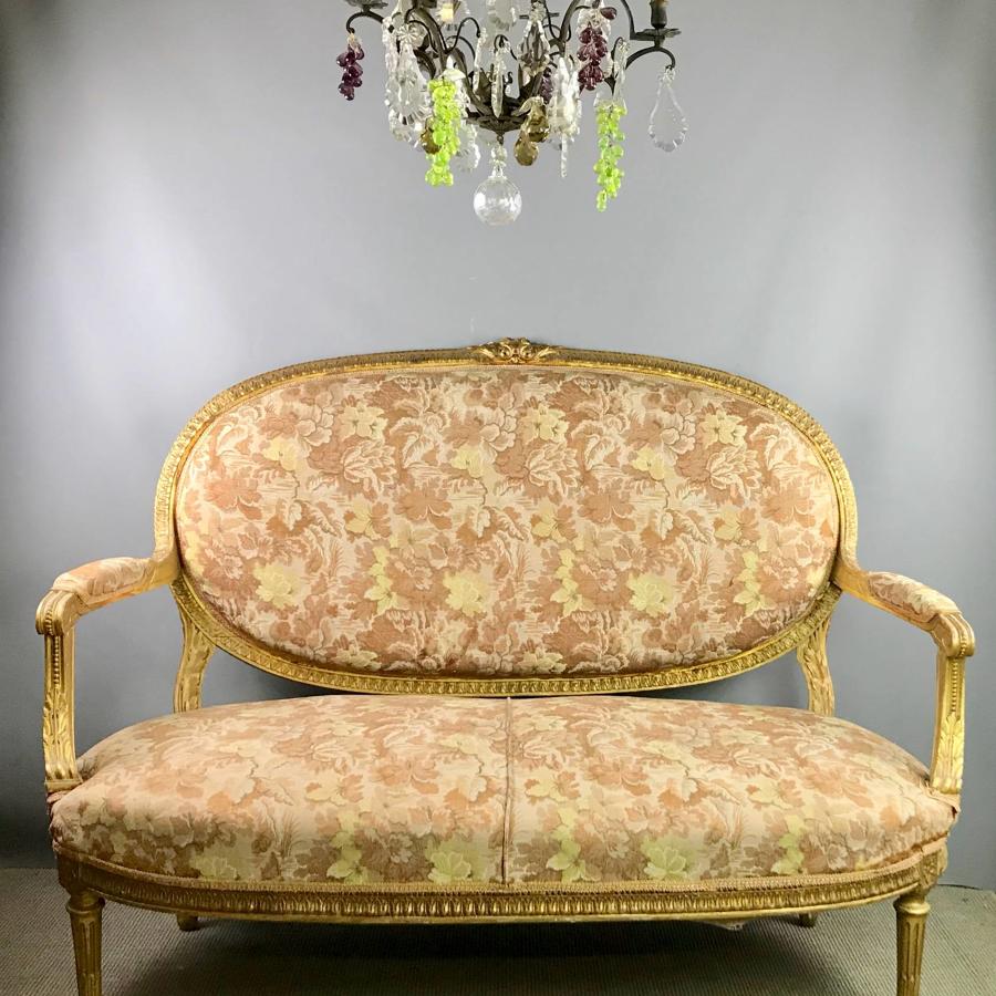 French Giltwood Settee in Louis XVI Style