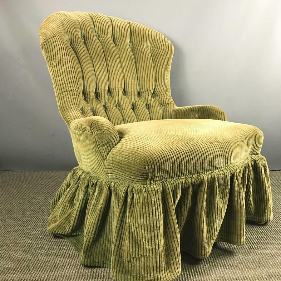Small Victorian Iron Framed Corduroy Upholstered Armchair