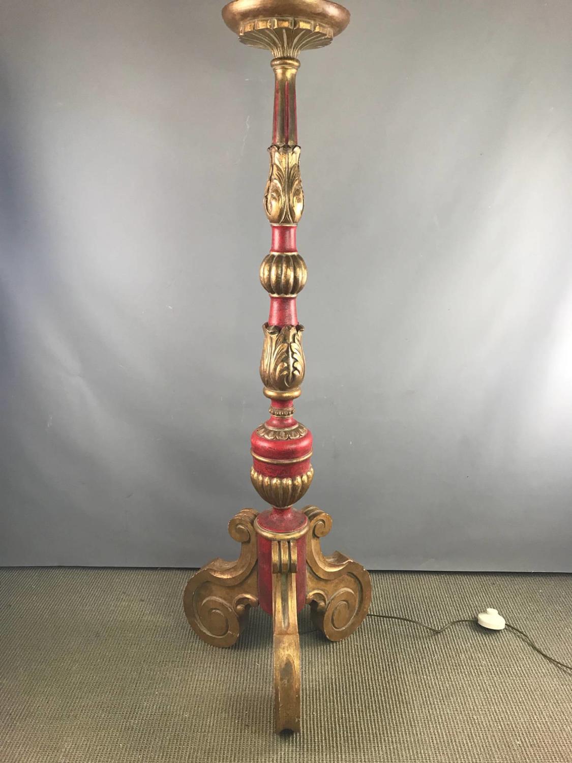 Carved Giltwood & Red Painted Standard Lamp in Florentine Style