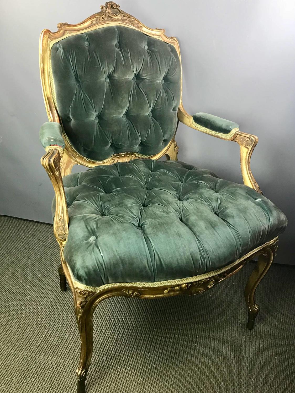 Antique Giltwood Fauteuil in Louis XVI Style