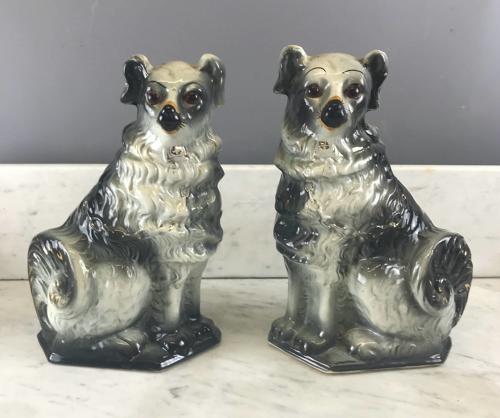 Pair of Scottish Bo'ness Pottery Black & White Dogs
