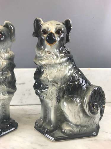 Pair of Scottish Bo'ness Pottery Black & White Dogs