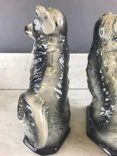 Pair of Scottish Bo'ness Pottery Black & White Dogs
