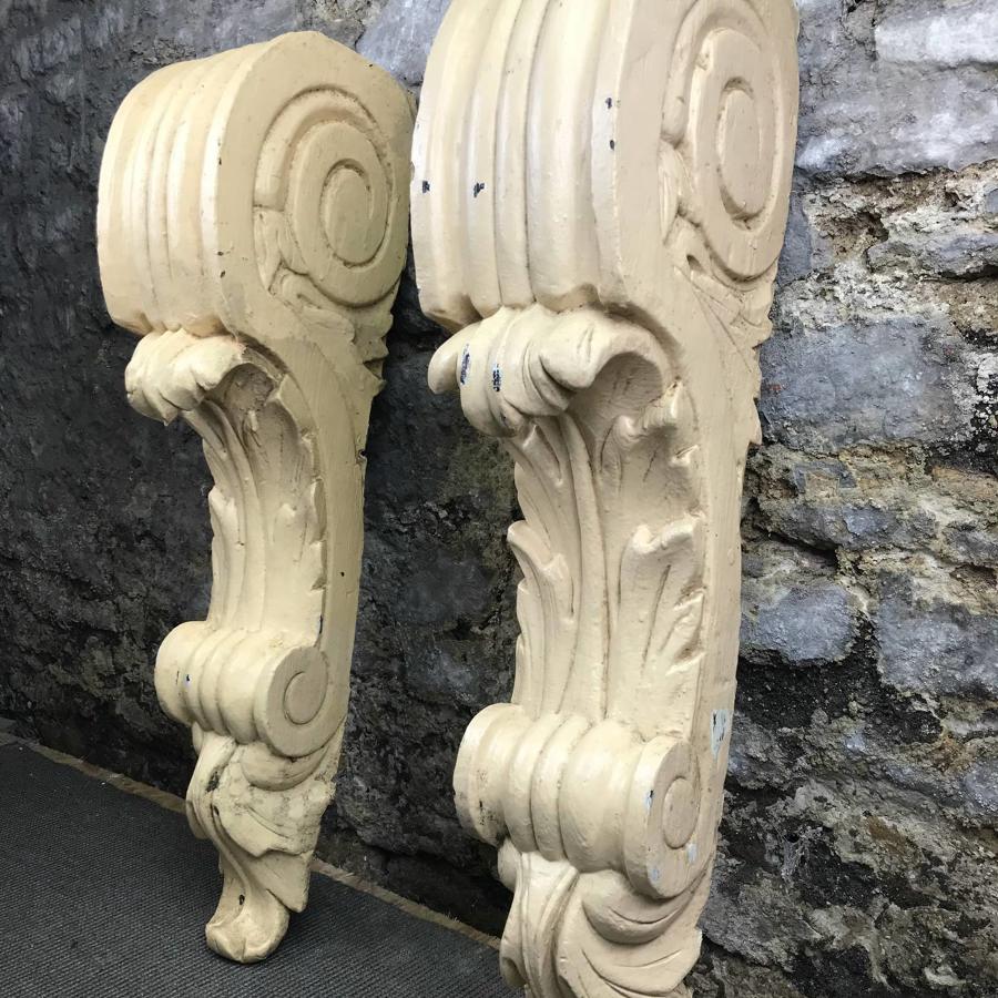 Pair of Antique Carved Pine Corbels