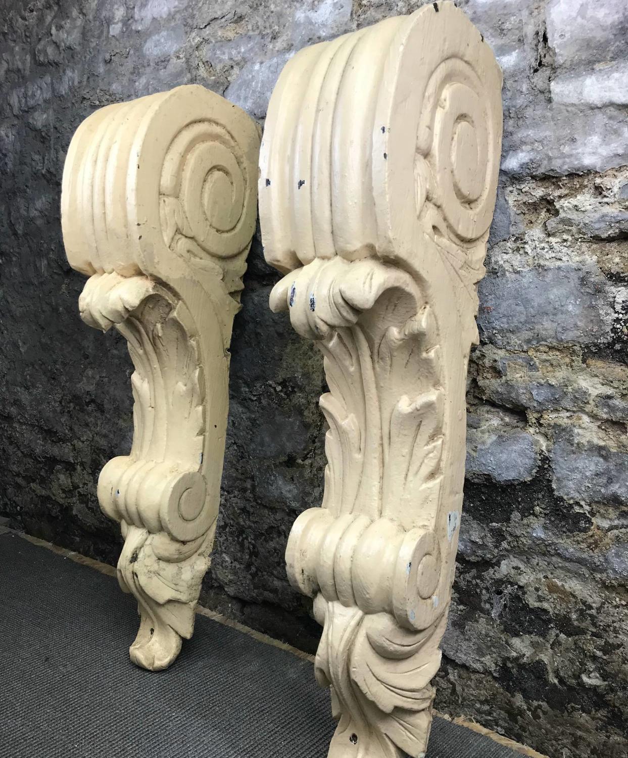 Pair of Antique Carved Pine Corbels
