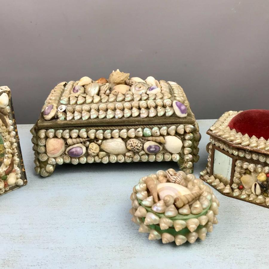 Collection of Shellwork Boxes / Needlework Accessories