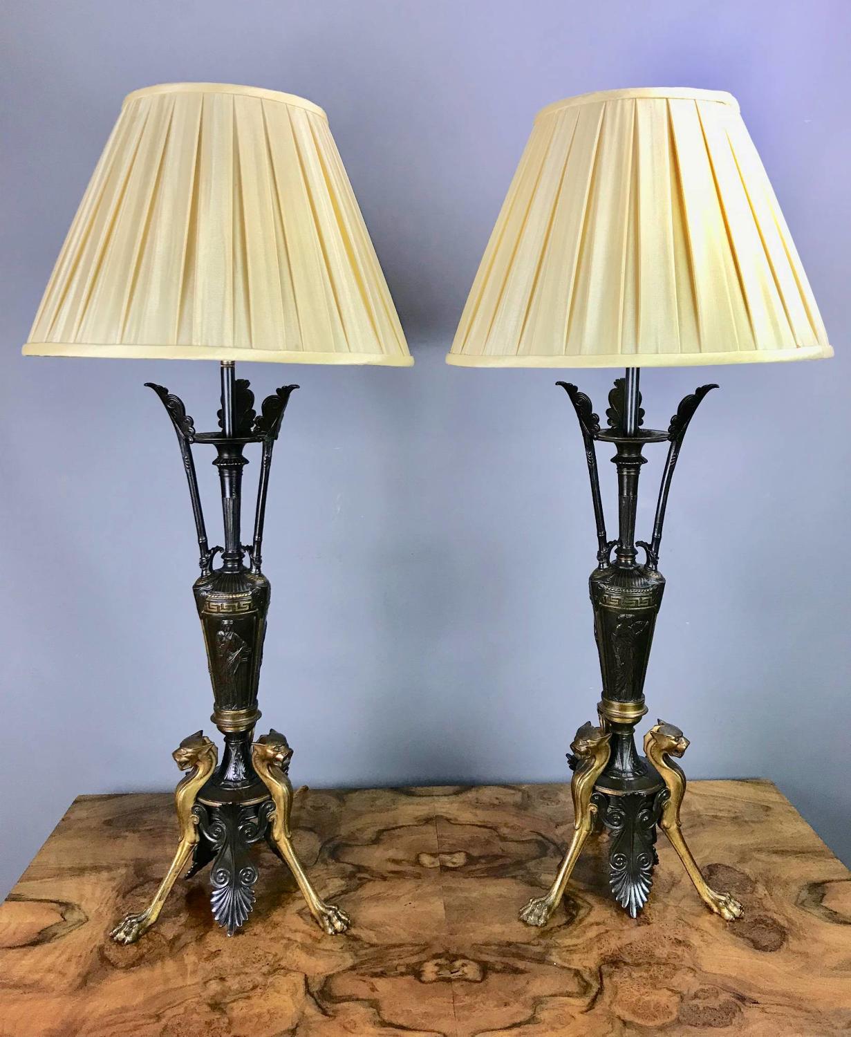 Pair of Bronze Neo-Classical Lamps