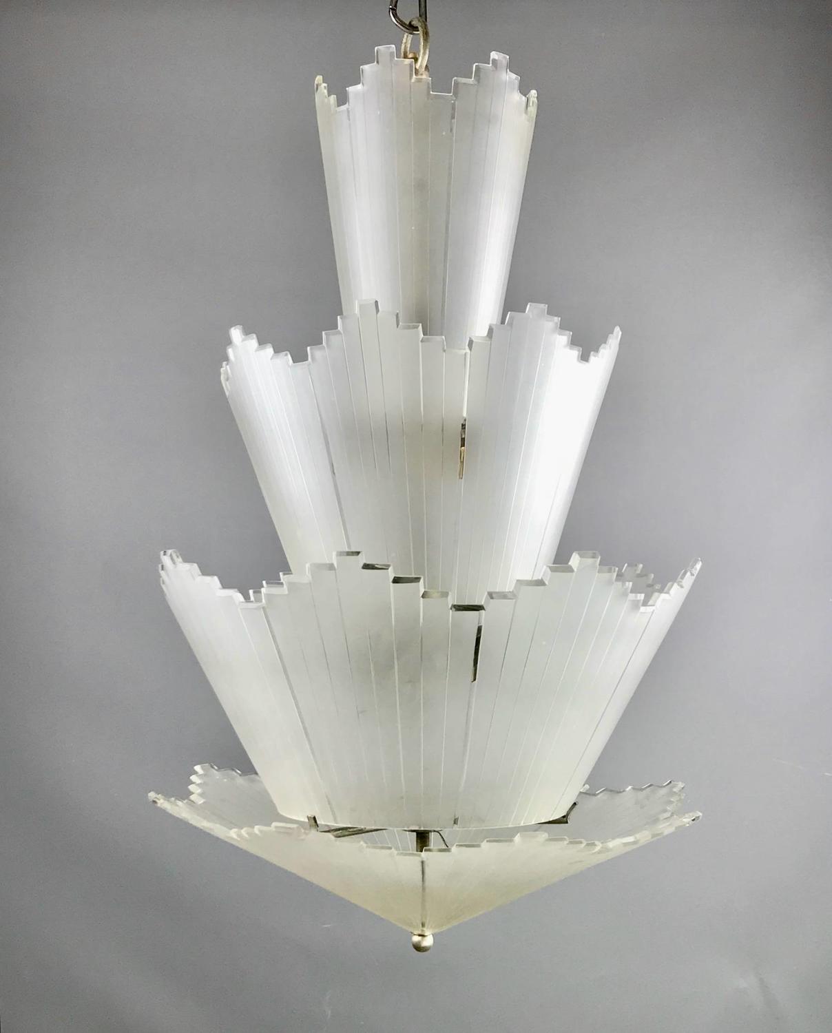 Unusual French Art Deco Frosted Glass Ceiling Light