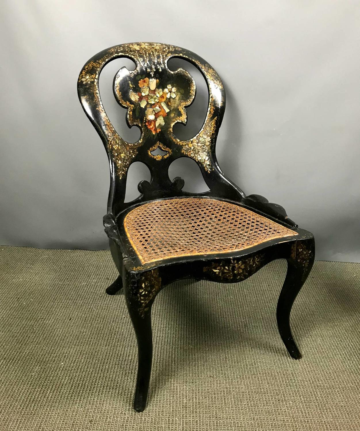Victorian Mother of Pearl Inlaid Papier Mache Chair