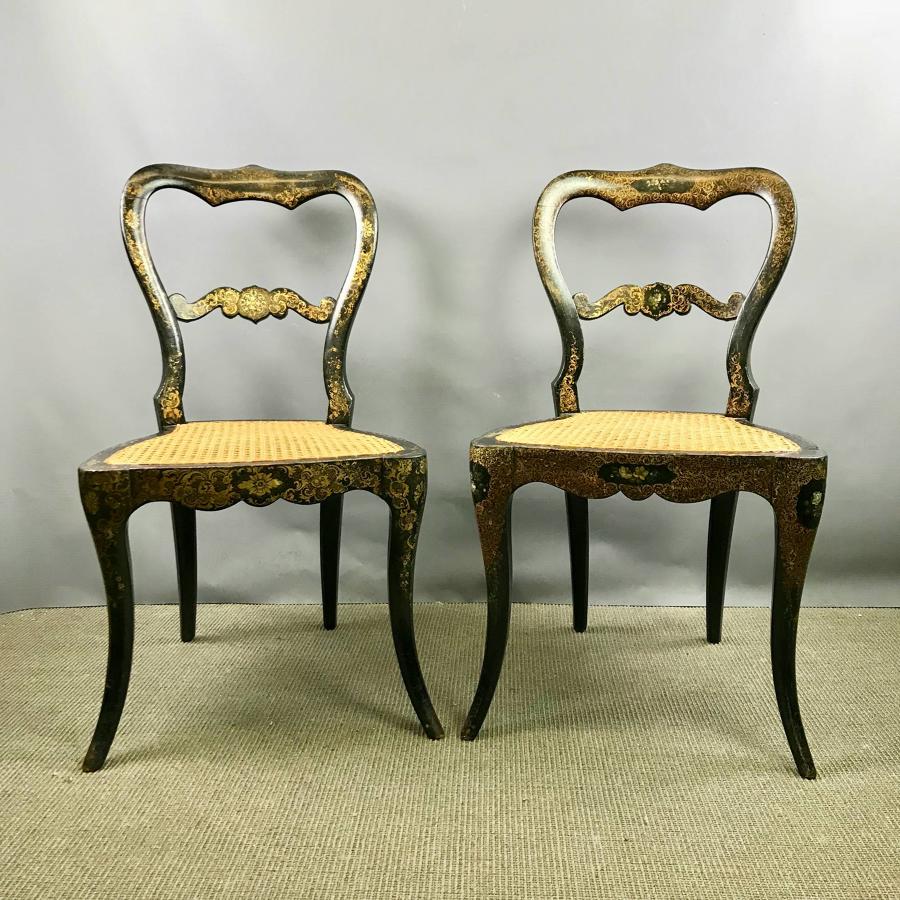 Pair of Victorian Gilt Decorated Japanned Chairs