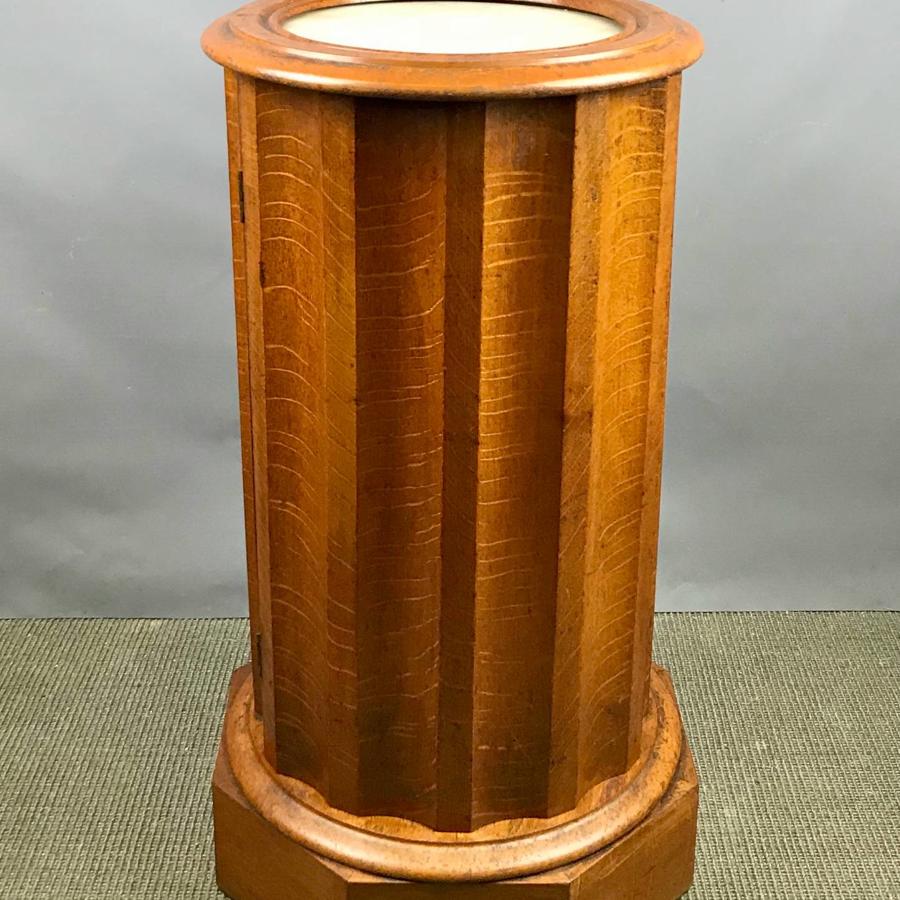 Victorian Oak Fluted Cylindrical Pedestal Pot Cupboard