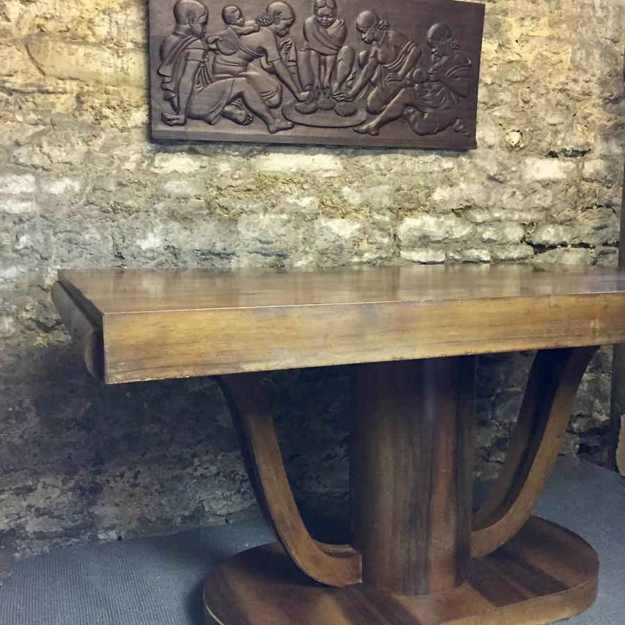 French Art Deco Figured Walnut Dining Table