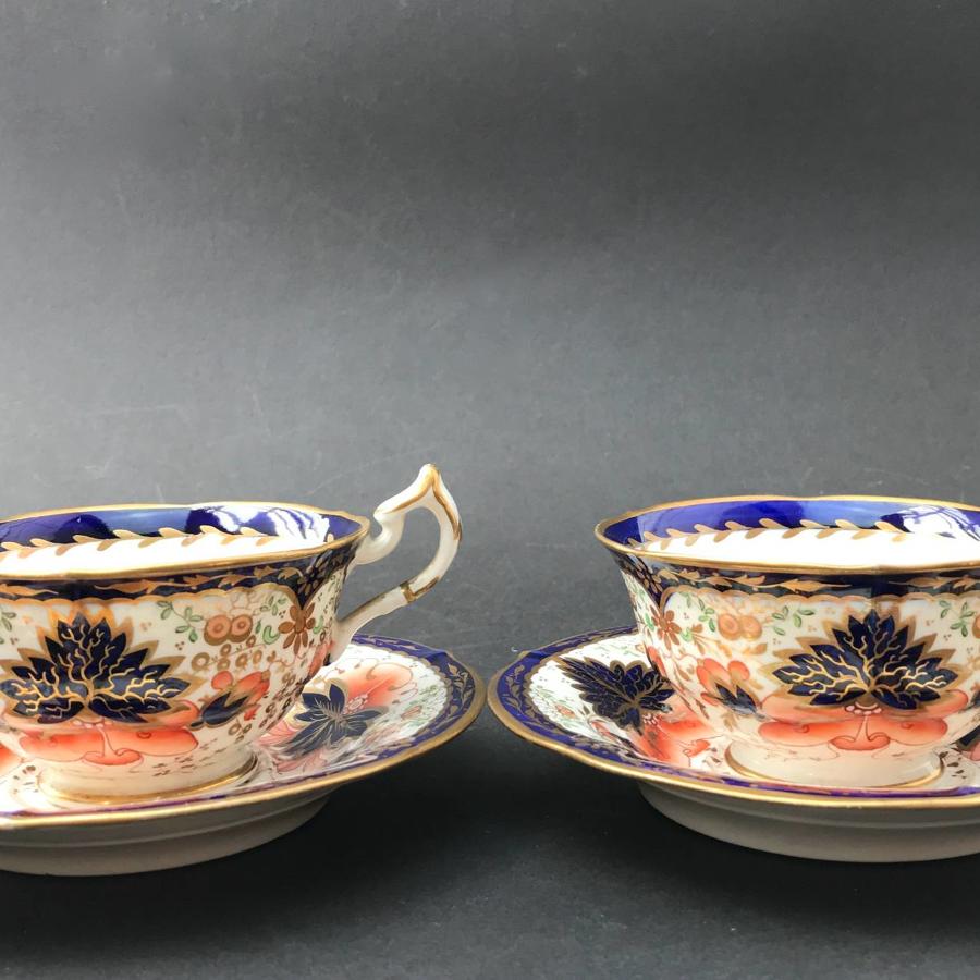Pair of Staffordshire Porcelain Imari Pattern Tea Cups & Saucers