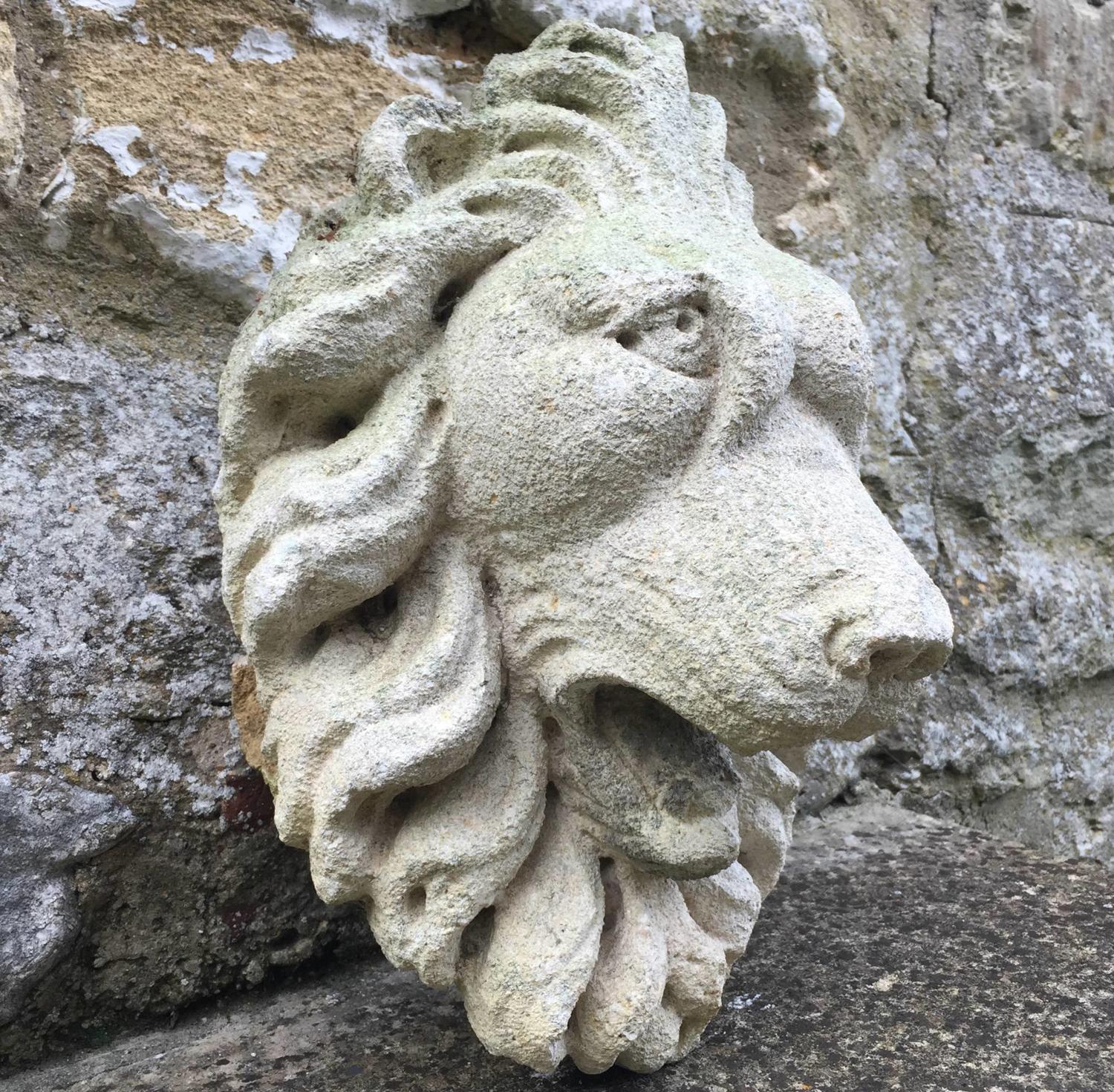 Carved Stone Lion Fountain Head