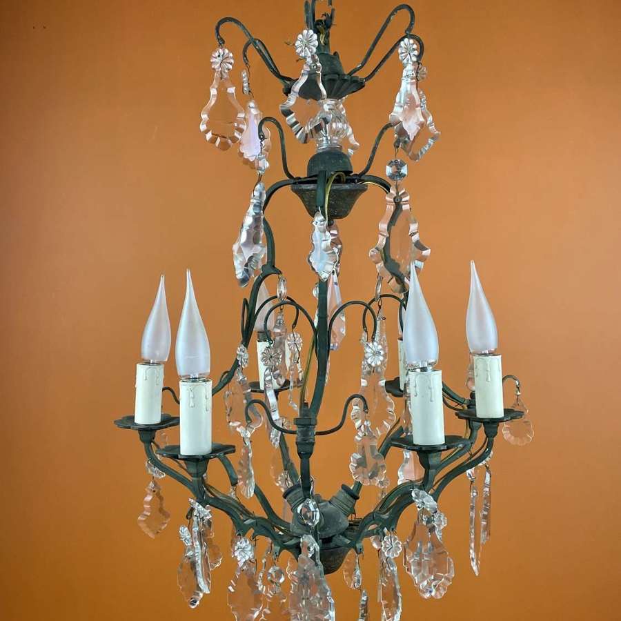 French Cut Glass Cage Chandelier