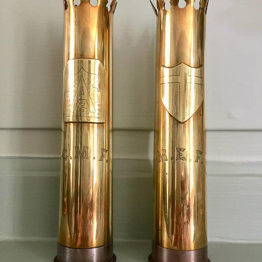 Pair of WWII Trench Art Vases - Fifth U.S. Army