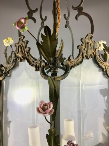 Flower Encrusted Gilt Brass Hall Lantern