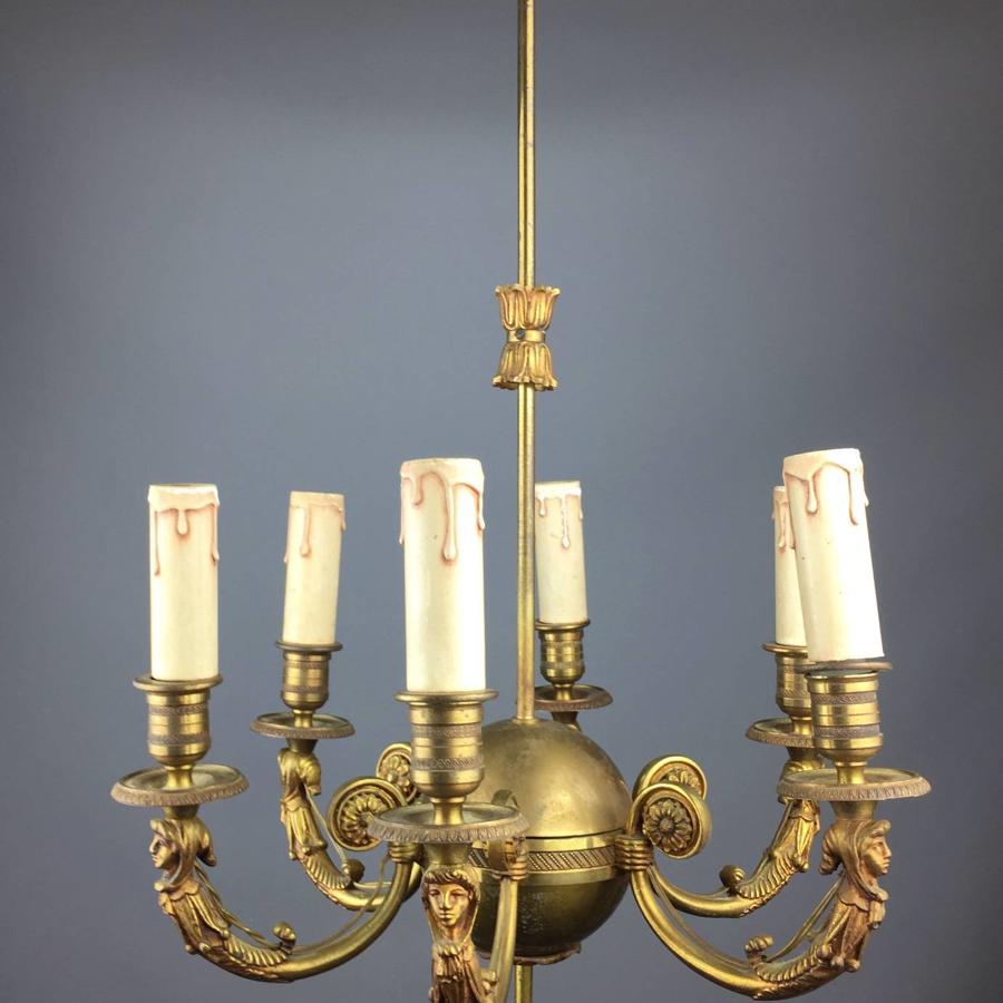 French Brass Orb Chandelier in Empire Style