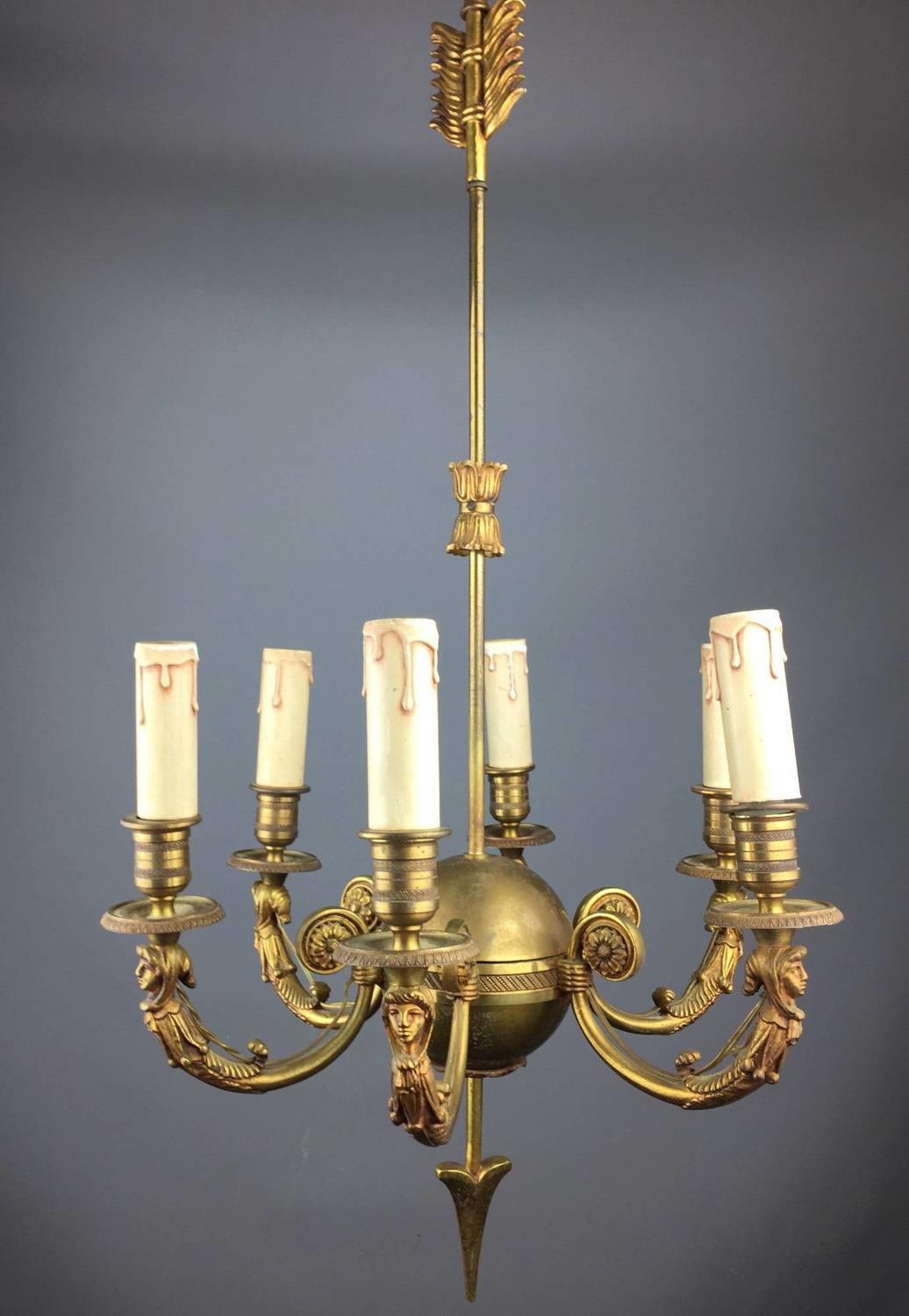 French Brass Orb Chandelier in Empire Style