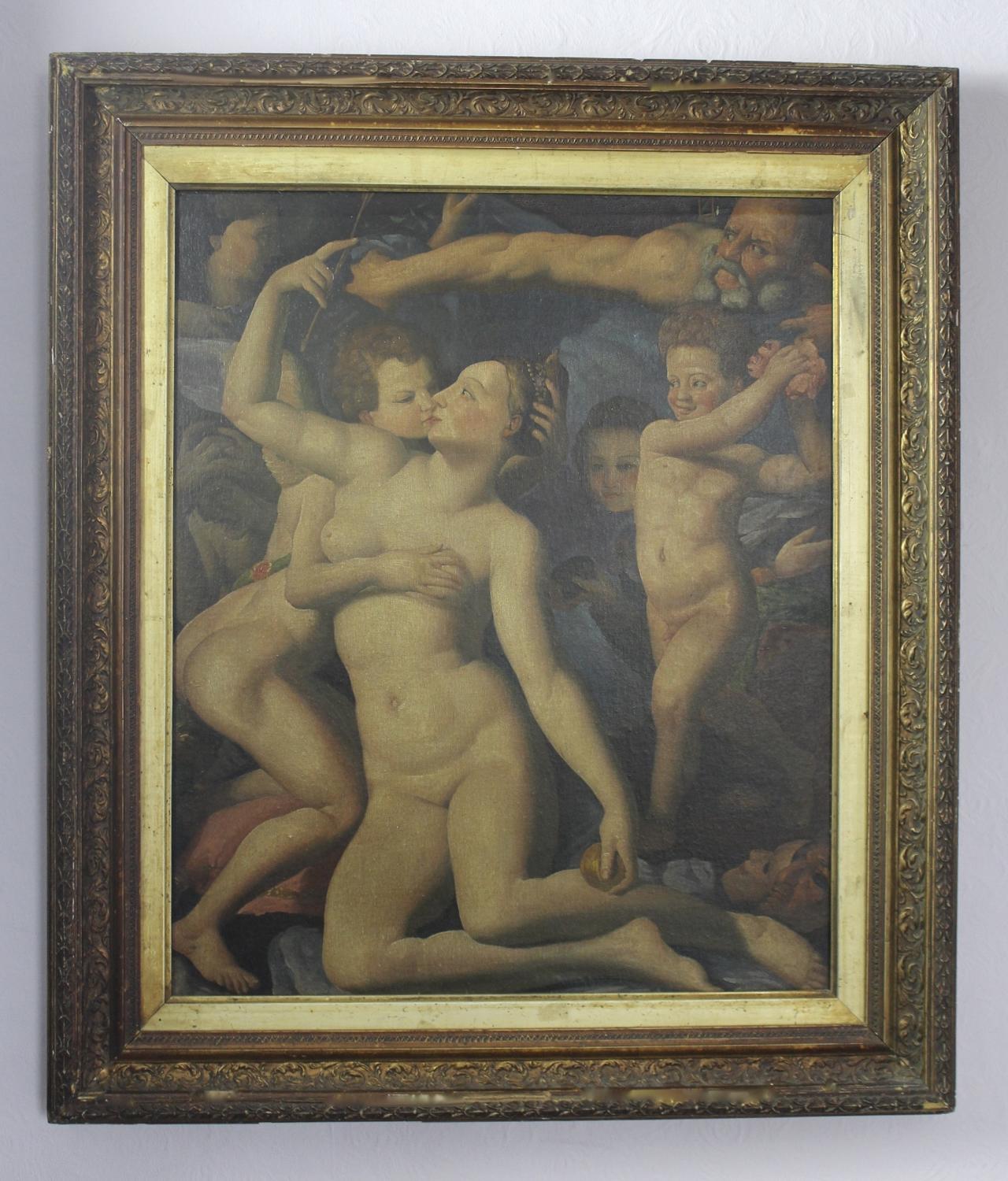 After Bronzino, Allegory with Venus &  Cupid, Oil on Canvas