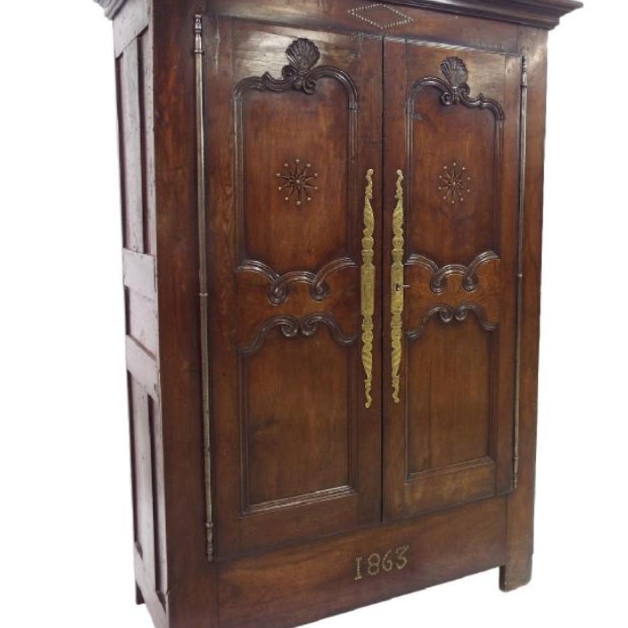 French Inlaid Oak & Fruitwood Armoire