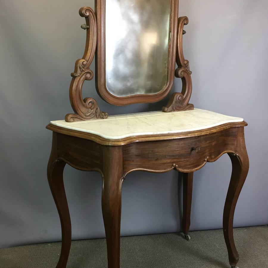 French Walnut Dressing Table with Marble Top