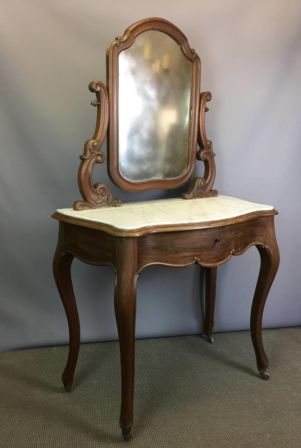 French Walnut Dressing Table with Marble Top