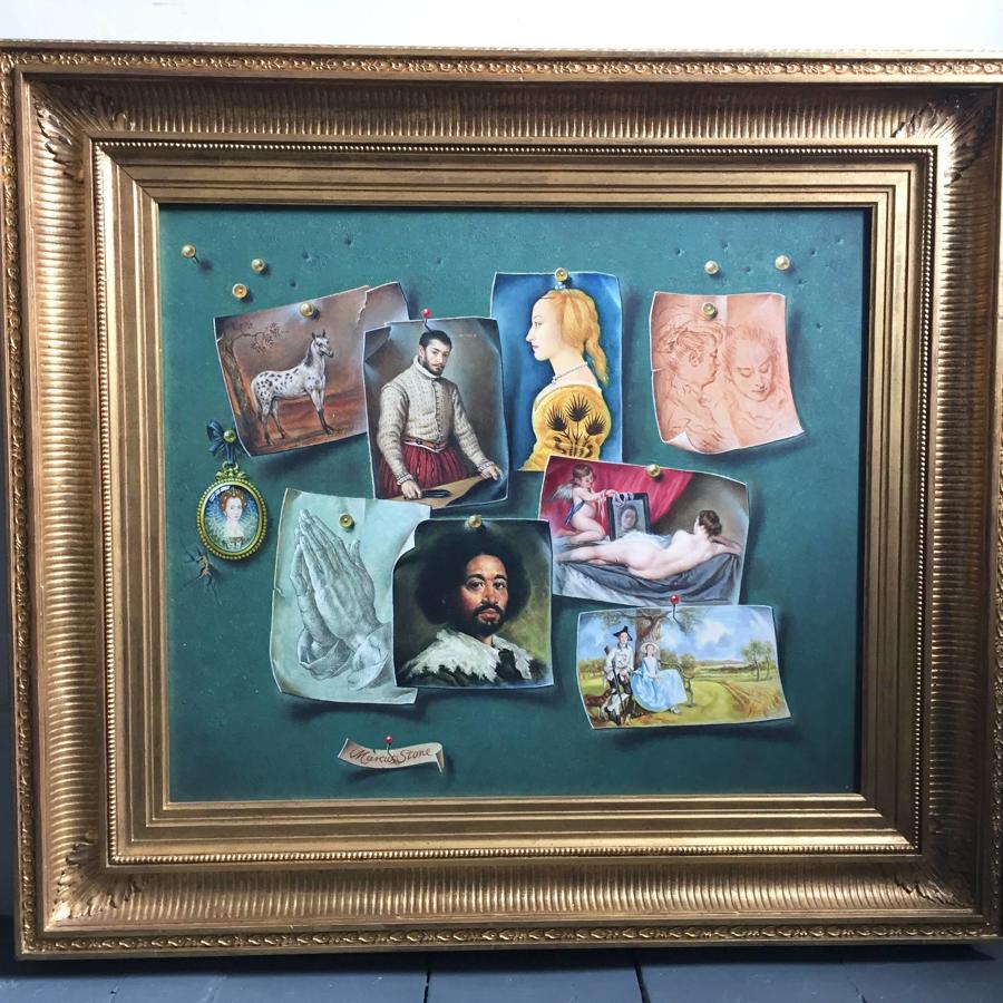 Marcus Stone Trompe L'Oeil Painting of Old Masters  on a Pin Board