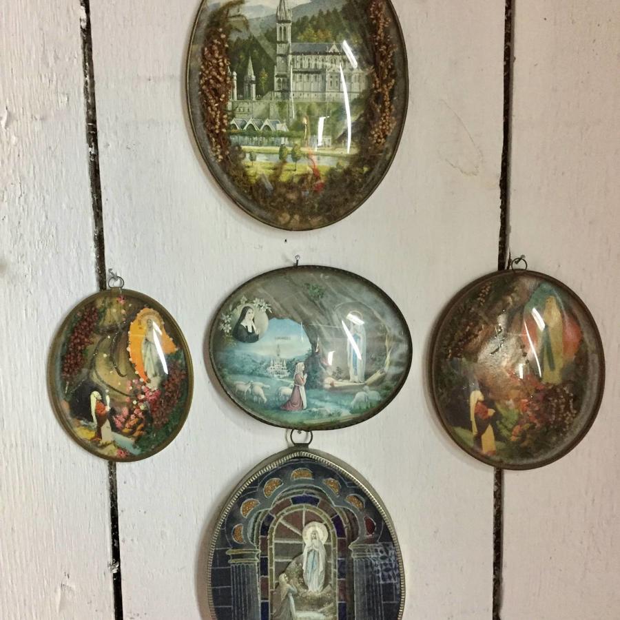 Five Vintage Kitsch Religious Souvenirs from Lourdes
