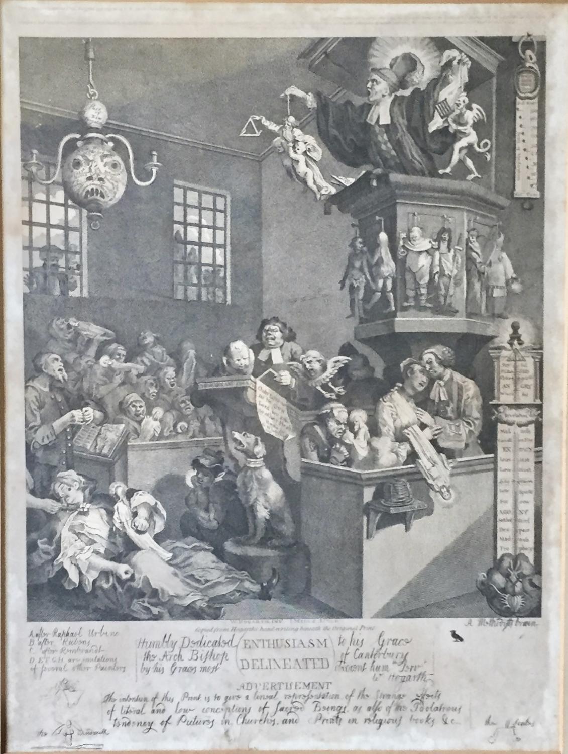 After William Hogarth 'Enthusiasm Delineated' Engraving 1795