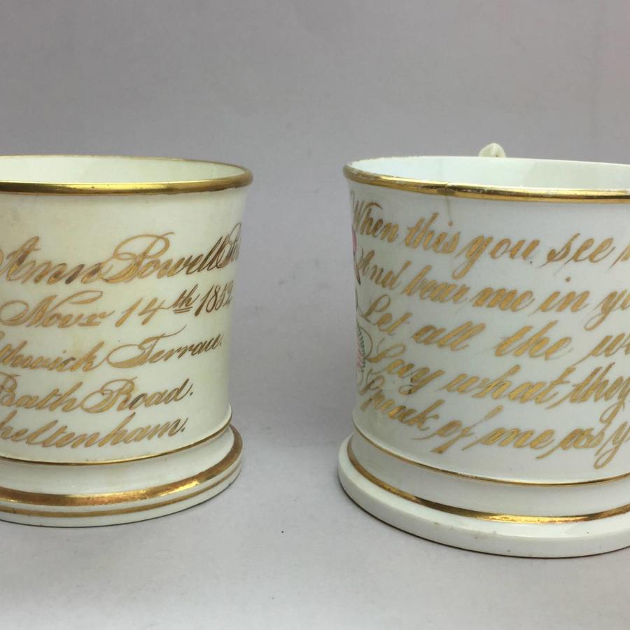 Victorian Staffordshire Porcelain Christening & Friendship Mugs