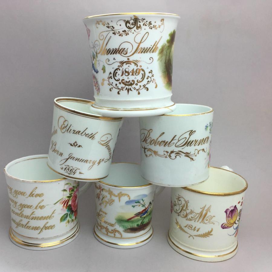 Collection of Victorian Porcelain Christening & Friendship Mugs