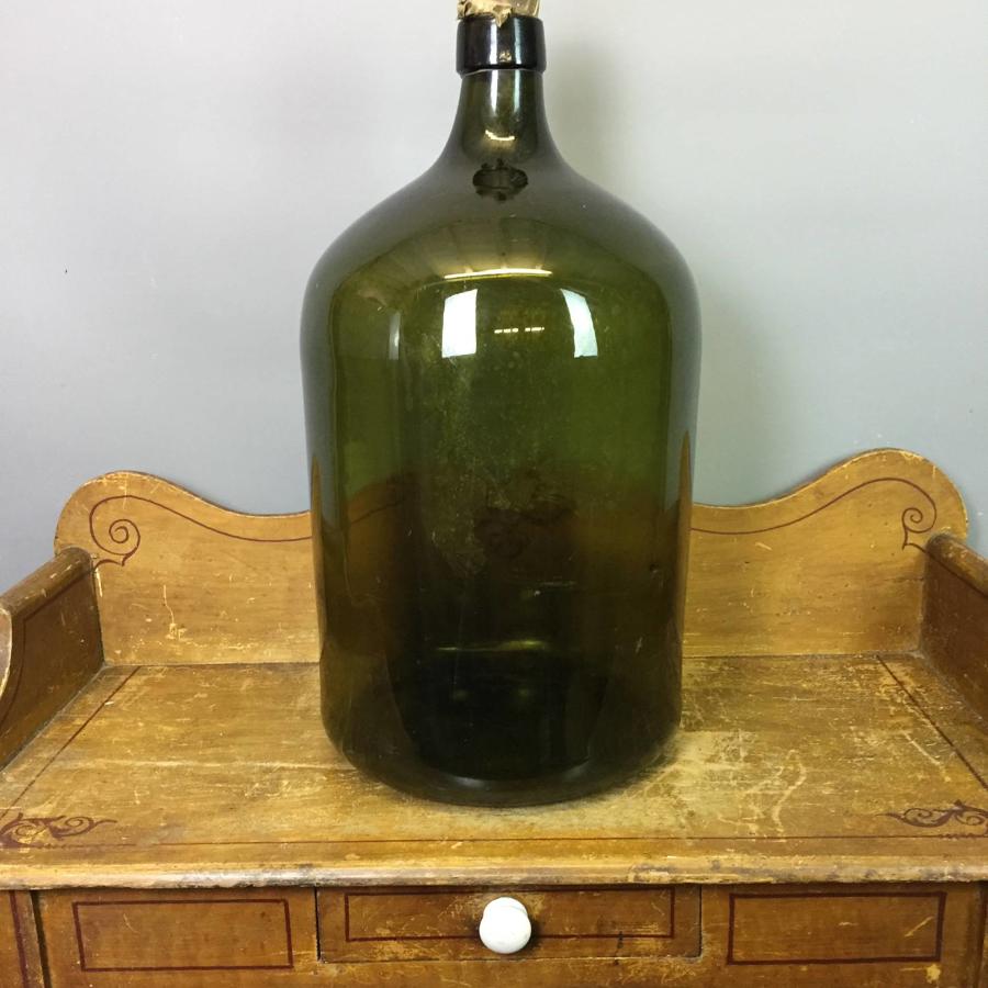 Antique Hand Blown Green Glass Carboy