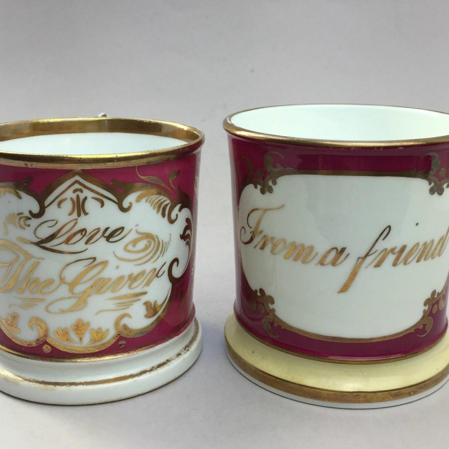 Victorian Staffordshire Porcelain Friendship Mugs