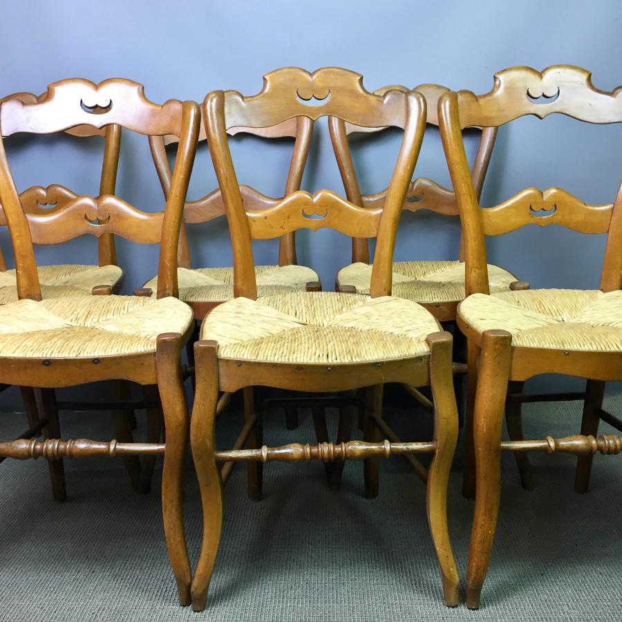 Vintage French Rush Seated Country Chairs
