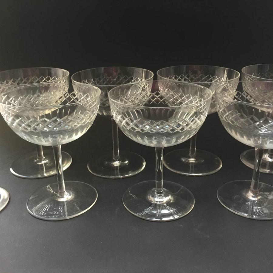 Eight Edwardian Cut Glass Champagne Coupes