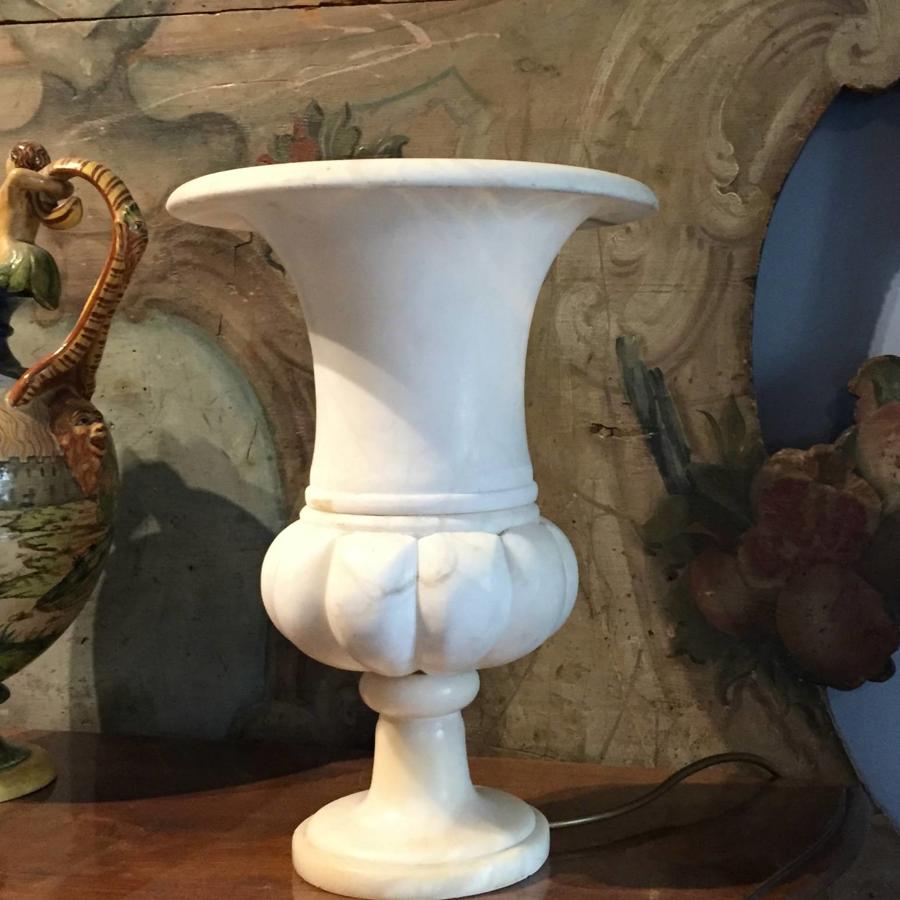 French Alabaster Campana Urn Table Lamp