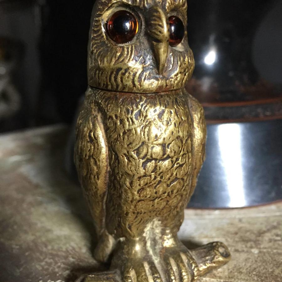 Antique Gilt Bronze Owl Inkwell
