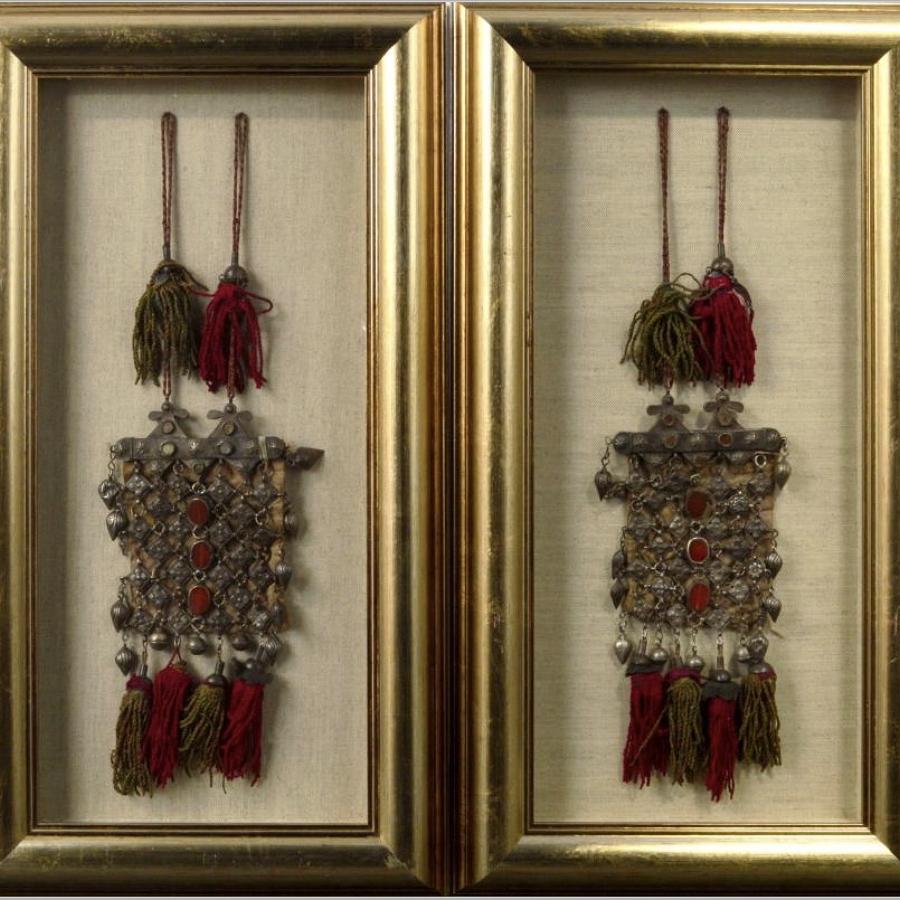 Large Pair of Framed Turkman Silver Necklaces