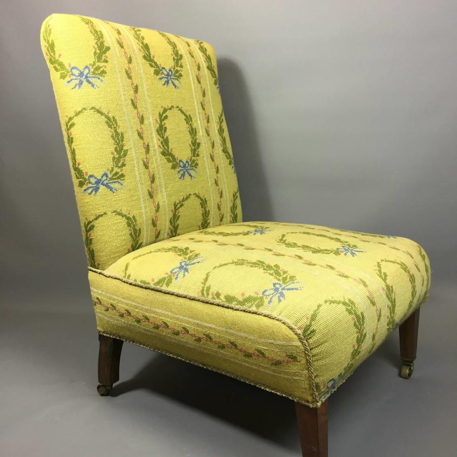 Antique Needlework Upholstered Slipper Chair