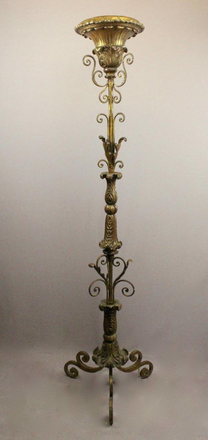 Giltwood and Wrought Iron Standard Lamp